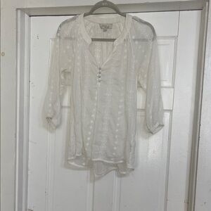 Olive & Oak White Sheer Blouse with Button Detail
